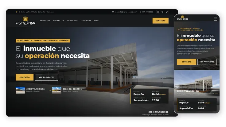 Grupo Épico | Inmobiliario Industrial, proyecto web de Ad Center
