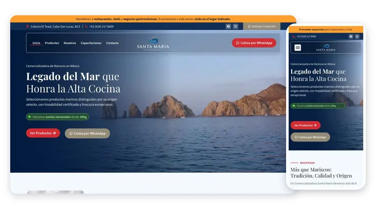 Santa María Seafood | Los Cabos, proyecto web de Ad Center