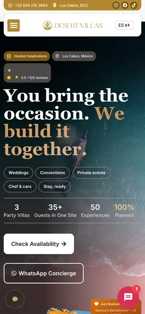 El sitio de Desert Villas en celular